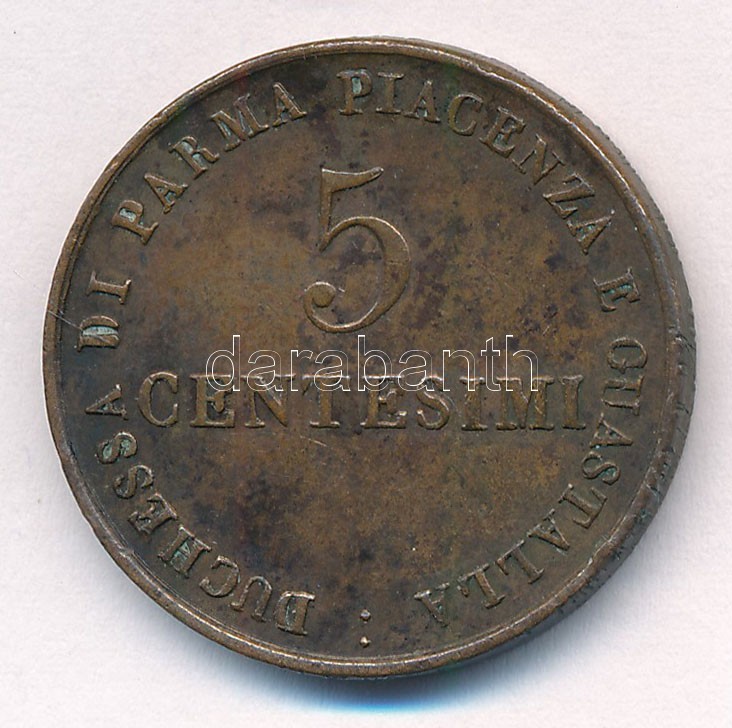 Olasz Államok / Párma 1830. 5c Cu 'Mária Lujza' T:2 patina, ph Italian States / Parma 1830. 5 Centesimi Cu 'Maria Luigia' C:XF patina, edge error Krause C#25 - Image 2