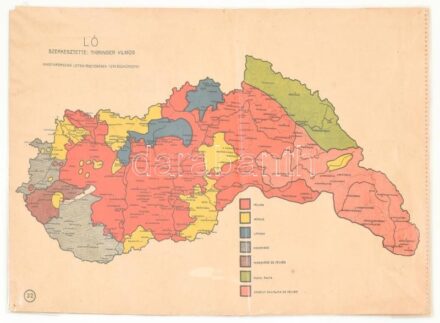 cca 1940 Magyarország lótenyésztésének tenyészkörzetei, a visszacsatolt területekkel, 28×42 cm