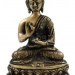 Réz Buddha szobor, jelzett, m: 15 cm
