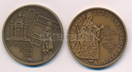 Bognár György (1944-) 1985. '40 éves a BÁV' kétoldalas Br emlékérem (42,5mm) + Tóth Sándor (1933-2019) DN 'Szeged Tourist / Ópusztaszer' Br emlékérem (42,5mm) T:1-