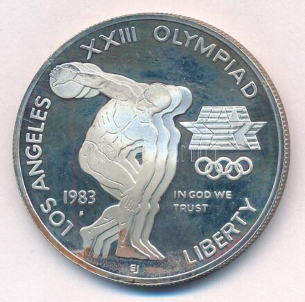 Amerikai Egyesült Államok 1983S 1$ Ag 'XXIII. Nyári Olimpiai Játékok, Los Angeles' T:1 (eredetileg PP) fo. USA 1983S 1 Dollar Ag 'Los Angeles XXIII Olympiad' C:UNC (originally PP) spotted Krause KM#209