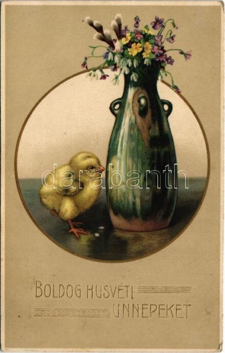 1913 Boldog húsvéti ünnepeket / Easter greeting art postcard with chicken. litho (EK)