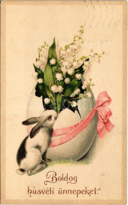1914 Boldog húsvéti ünnepeket / Easter greeting art postcard with rabbit and egg (EB)