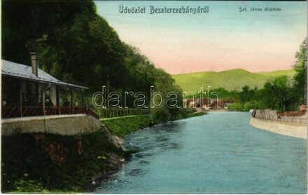 Besztercebánya, Banská Bystrica; Garam, Szent János (Szentjános) vasútállomás. Grossmann testvérek kiadása / Bahnhof / Hron riverside, railway station Banská Bystrica mesto