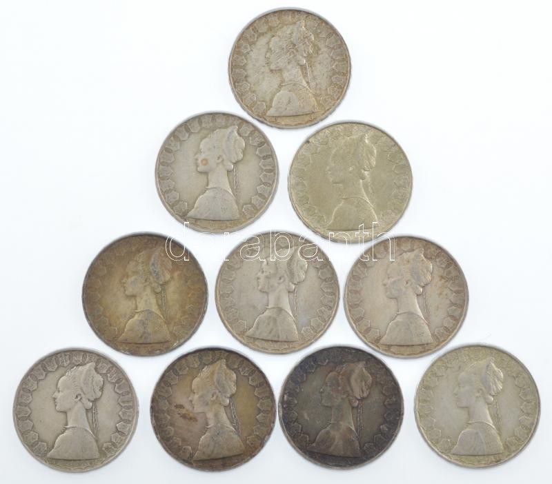 Olaszország 1960R 500L Ag 'Kolumbusz hajói' (10x) T:2-3 patina, ph. Italy 1960R 500 Lire Ag 'Columbus' ships' (10x) C:XF-F patina, edge error Krause KM#98 - Image 2