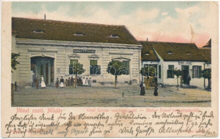 1904 Nagyszentmihály, Németszentmihály, Grosspetersdorf; Graf István vendégfogadója, Huber József vegyeskereskedés üzlete és saját kiadása / Gasthof Florian, Handlung / restaurant, shop (fl)