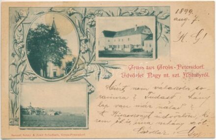 1899 (Vorläufer) Nagyszentmihály, Németszentmihály, Grosspetersdorf; Gróf Batthyány kastély, Ágostai hitvallású evangélikus templom / Schloss, Kirche / castle, church. Samuel Schley & Josef Schodisch Art Nouveau, floral (fl)