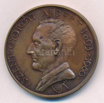 Lapis András (1942-) 1987. 'Szent-Györgyi Albert 1893-1986 / Szote - Nobel-díjának 50. évfordulójára - MÉE' bronz emlékérem (42,5mm) T:2 patina CS 621.