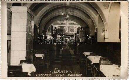 1940 Kolozsvár, Cluj; Savoy kávéház belső / cafe interior / cafenea. photo + '1940 Kolozsvár visszatért' So. Stpl (fl)