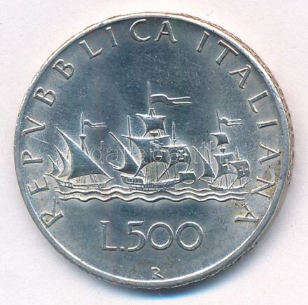 Olaszország 1967R 500L Ag 'Kolumbusz hajója' T:1- kis patina Italy 1967R 500 Lire Ag 'Columbus´ ships' C:AU small patina Krause KM#98