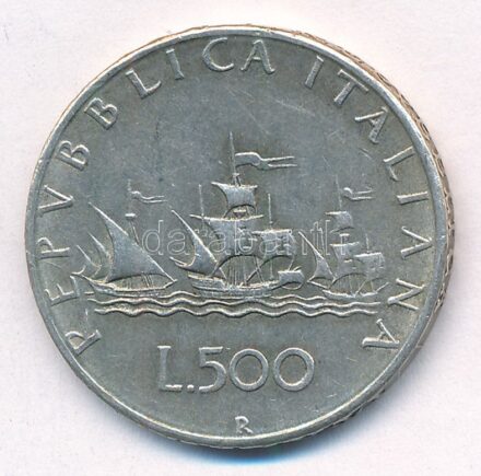 Olaszország 1965R 500L Ag 'Kolumbusz hajói' T:2 Italy 1965R 500 Lire Ag 'Columbus' Ships' C:XF Krause KM#98