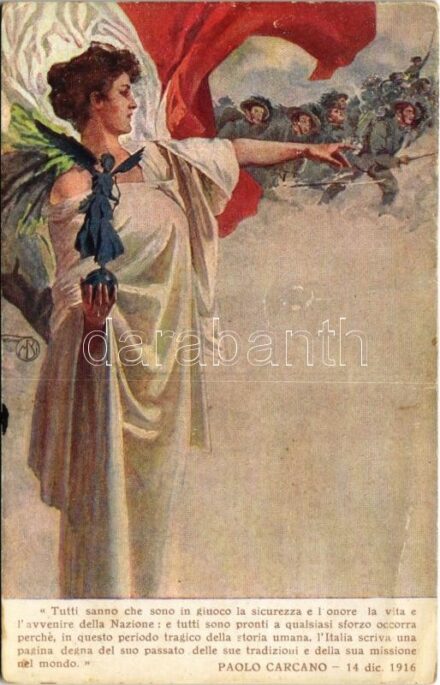 Prestito Nazionale rendita consolidata 5% netto / WWI Italian military art postcard, war loan propaganda (EB)
