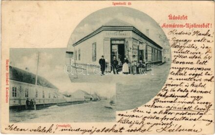 1900 Komárom, Komárno; Komárom-Újváros, Országút, Igmándi út, Sárkány Ignác üzlete. Hacker Richárd kiadása / street view, shop (EK)