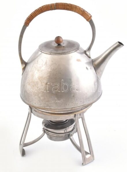 Art deco teás kanna és melegítő, állvánnyal 31 cm