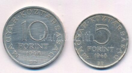 1948. 5Ft Ag 'Petőfi' + 10Ft Ag 'Széchenyi' T:3,2 ph. Adamo EM1, EM2