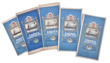 5 db Duna vizisport térkép: 5,7,8,12,12. Budapest-Paks (2x), Gönyü-Oroszvár-Wien; Esztergom-Győr, Budapest-Vác. cca 1930 Mind jó állapotban