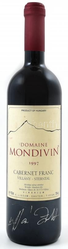 1997 Tiffán Villányi Domaine Mondivin Cabernet Franc Villány - Sterntal (Csillagvölgy-dülő), bontatlan palack száraz vörösbor, szakszerűen tárolt, 13%, 0.75l