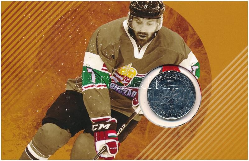 2018. 50Ft Cu-Ni 'Jégkorong Világbajnokság' az érme az elsőnapi verethez hasonló bliszterben: 'ELSŐNAPI VERET' felirat és sorszám nélkül, a belső oldalon az MNB kisebb méretű pecsétjével, az érme műanyag tok helyett a