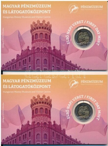 2022. 100Ft 'Magyar Pénzmúzeum és Látogatóközpont' első napi veret sorszámozott emléklapon (2db) '03028', '03052' T:1