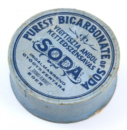 Irgalmasrend Gyógyszertára Eger Purest Bicarbonate of Soda gyógyszertári papírdoboz, d: 7 cm