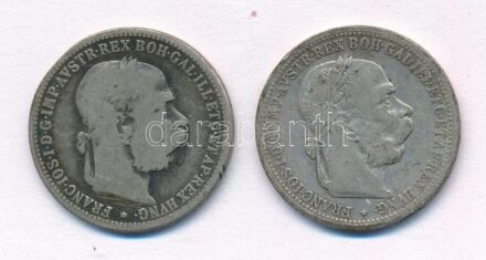 Ausztria 1893-1899. 1K Ag 'Ferenc József' (2xklf) T:2-,3 patina, kis ph Austria 1893-1899. 1 Corona Ag 'Franz Joseph' (2xdiff) C:VF,F patina, small edge error Krause KM#2804