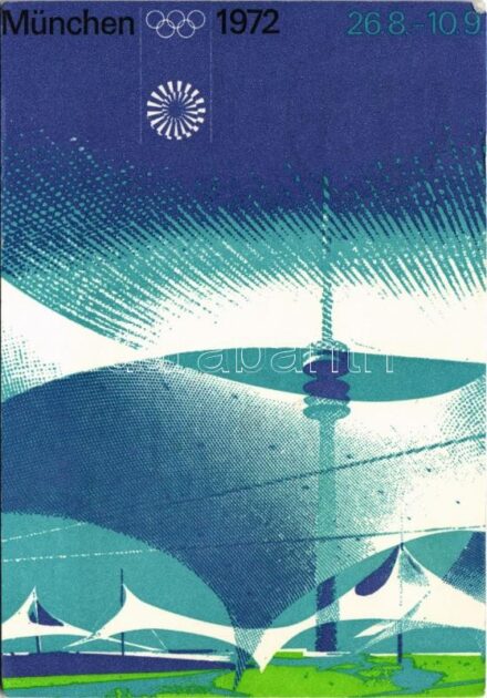 1972 Olympische Sommerspiele. Offizielle Olympia-Poster des Organisationskomitees der Spiele der XX. Olympiade München / 1972. évi nyári olimpiai játékok / 1972 Summer Olympics in Munich. Games of the XX Olympiad. Design: Aischer, Joksch,