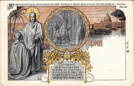 Roma, Rome; Leo XIII P. M. Portam Sanctam a Leone XII Pont Max Anno Jubilei MDCCCXXV. Reseratam et Clausam Aperuit Anno Jubilei MCM. Art Nouveau, floral