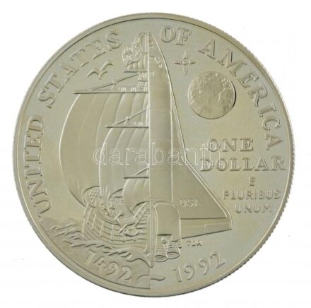 Amerikai Egyesült Államok 1992P 1$ Ag 'Amerika felfedezésének 500. évfordulója' forgalomba nem került emlékérem T:PP ujjlenyomat USA 1992P 1 Dollar Ag 'Columbus quincentenary' non-circulating commemorative coin C:PP fingerprints Krause