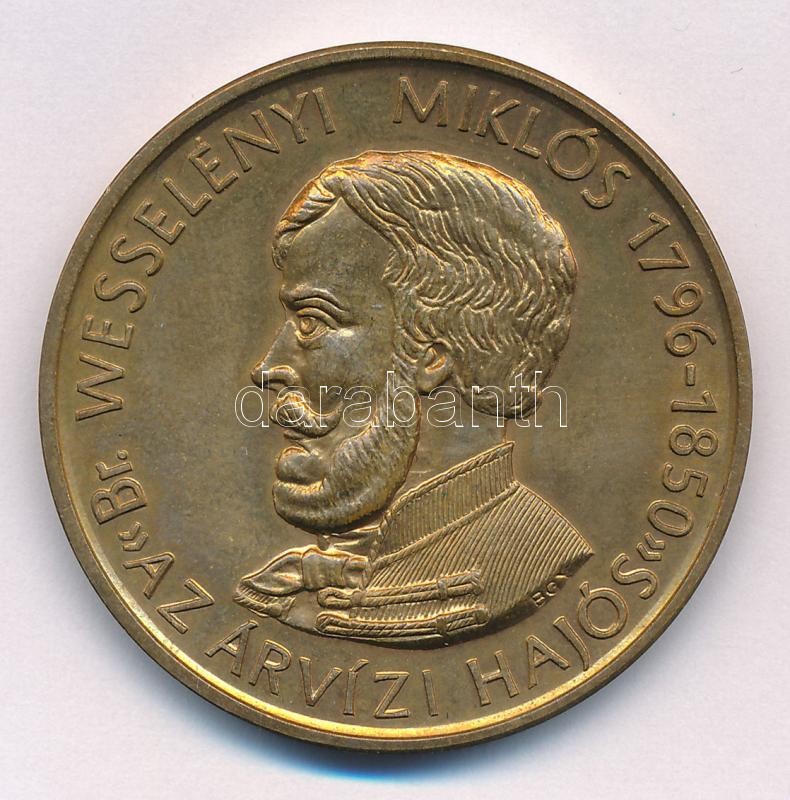 Bognár György (1944-) 1988. 'Br. Wesselényi Miklós az Árvízi Hajós / A Pesti Nagy Árvíz 150 éves évfordulójára - M.M. Múzeum Baráti Kör Szécsény' bronz emlékérem (42,5mm) T:1-