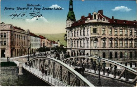 1916 Kolozsvár, Cluj; Ferenc József út, Nagy Szamos híd / street, Somes bridge