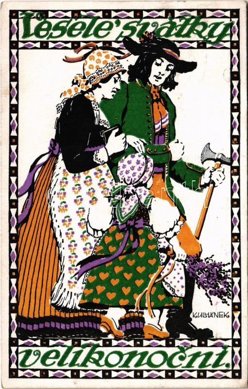 1916 Veselé svátky velikonocní / Czech Easter greeting art postcard s: Kulhánek (EK)