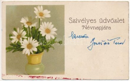 Szívélyes üdvözlet névnapjára / Name Day greeting mini card (11 cm x 6,2 cm) (non PC)