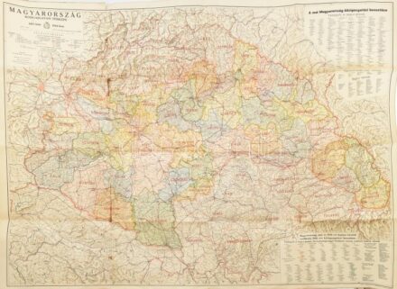 1944 Magyarország közigazgatási térképe 1918-ban, 1944-ben, 1:750.000, Szerk.: Turner István. Bp., Klösz György és fia, Térképészeti Műintézet 83x119,5 cm.