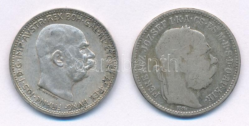1893KB 1K Ag 'Ferenc József' + Ausztria 1914. 1K Ag 'Ferenc József' T:2-3 patina Hungary 1893KB 1 Corona Ag 'Franz Joseph' + Austria 1914. 1 Corona Ag 'Franz Joseph' C:XF-F patina