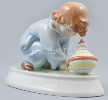 Zsolnay búgócsigás lány. Kézzel festett, jelzett, hibátlan 17x12 cm