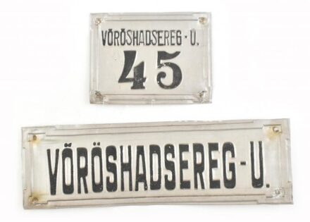 Vöröshadsereg u. és Vöröshadsereg u 45 fém utcatábla 46x16 cm, 21x15 cm