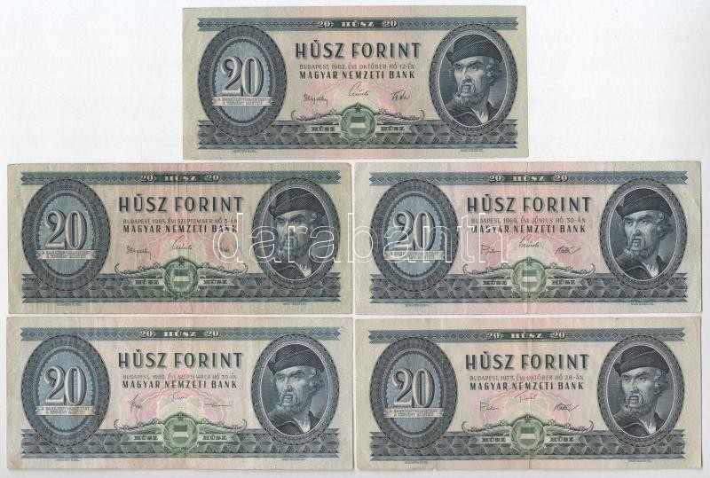 1962-1980. 20Ft (5xklf) + 1983-1989. 50Ft (2xklf) + 1949. 100Ft (2x) T:III,III- közte folt, ceruzás firka, kis szakadás