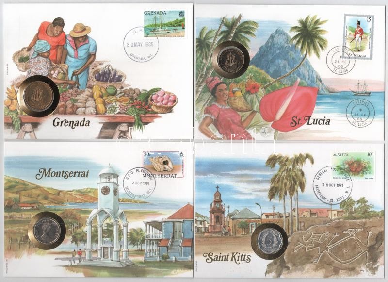 12db-os érmés boríték tétel a Nemzetközösség államaiból, mind különféle és német nyelvű tájékoztatóval, benne: Nevis, Norfolk-sziget, Tristan da Cunha, Karácsony-szigetek, Grenada, Montserrat, St. Lucia, St. Kitts, Antigua, - Image 3