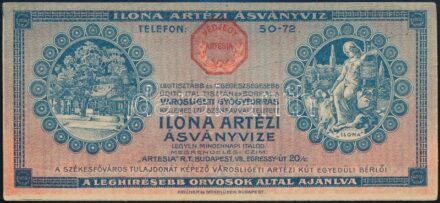 Ilona artézi ásványvize számolócédula