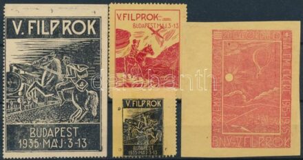 1935 V. Filprok Bélyegkiállítás 4 klf levélzáró