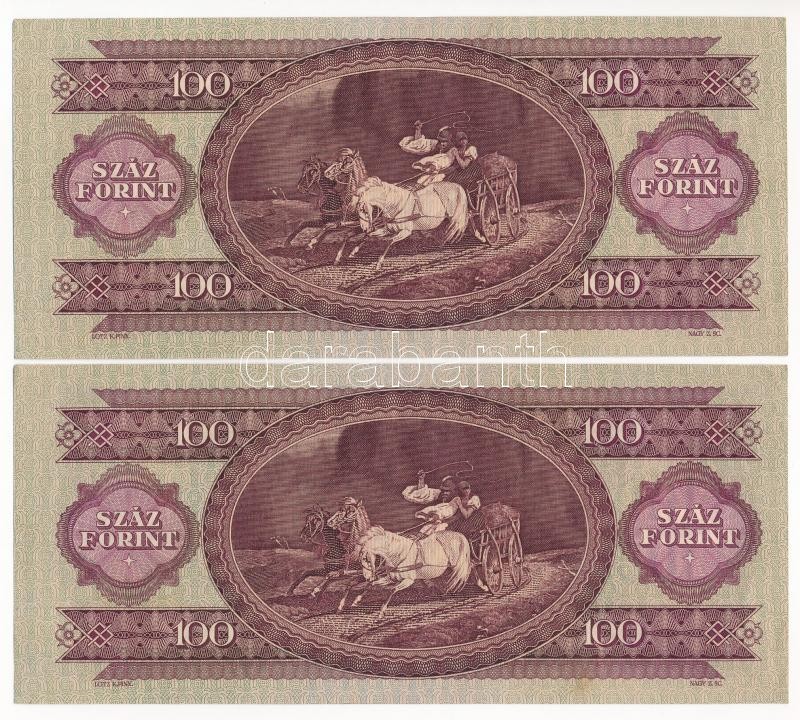 1962. 100Ft (2x) sorszámkövetők 'B 657 047752-047753' T:I-,II Adamo F31 - Image 2