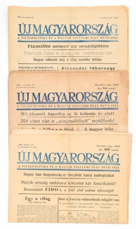 1945 Az Új Magyarország 3 db száma