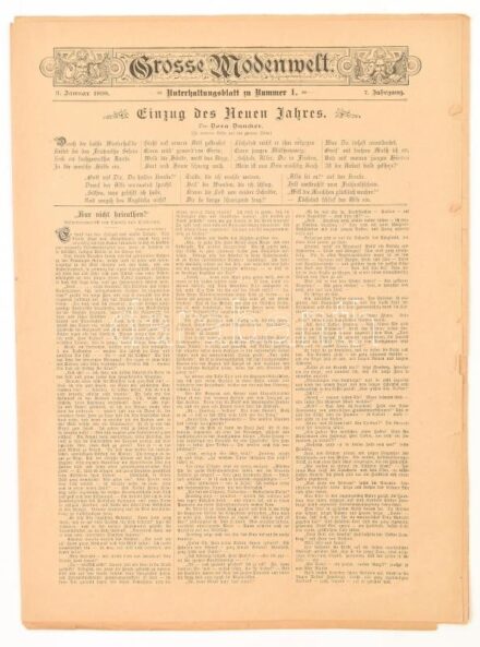 1898 Grosse Modenwelt c. német nyelvű divatlap VII. évf. 1. száma, 1898. jan. 3., fekete-fehér illusztrációkkal, kissé sérült állapotban