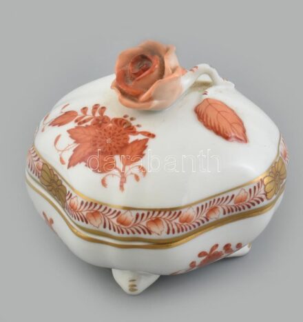 Herendi rózsaszín Apponyi mintás porcelán ékszeres dobozka. Kézzel festett, jelzett, hibátlan. 7x7 cm