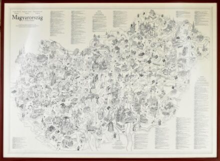 Magyar Béla: Magyarország grafikai látképe. Bp., 1991, Cartographia. Magyarország térképe, a főbb nevezetességek és turisztikai látványosságok kiemelt, rajzos feltüntetésével, magyar, angol, német, olasz és holland nyelvű