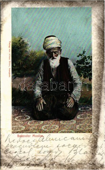 1908 Sarajevo, Betender Moslim / Praying Muslim. Verlag v. Albert Thier + 'K.U.K. MILIT. POST SARAJEVO' 'ZÁGRÁB-ZAGREB' kétnyelvű bélyegző (fl)