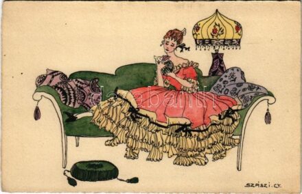 Kézzel rajzolt és készített egyedi művészlap / Hungarian hand-drawn and hand-made art postcard s: Szászi Gy.