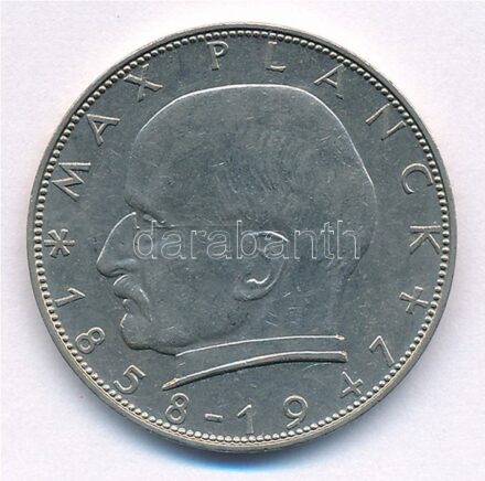 NSZK 1964D 2M Cu-Ni 'Max Planck' forgalmi emlékérme T:1- kis karc FRG 1964D 2 Mark Cu-Ni 'Max Planck' circulating commemorative coin C:AU small scratch Krause KM#116