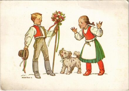 1940 Magyar folklór művészlap. Kiadja Márton L.-féle Cserkészlevelezőlapok Kiadóhivatala / Hungarian folklore art postcard s: Márton L. (EB)