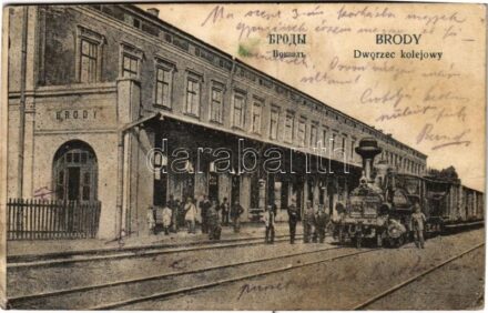 1915 Brody, Dworzec kolejowy / railway station, locomotive, train (fa)